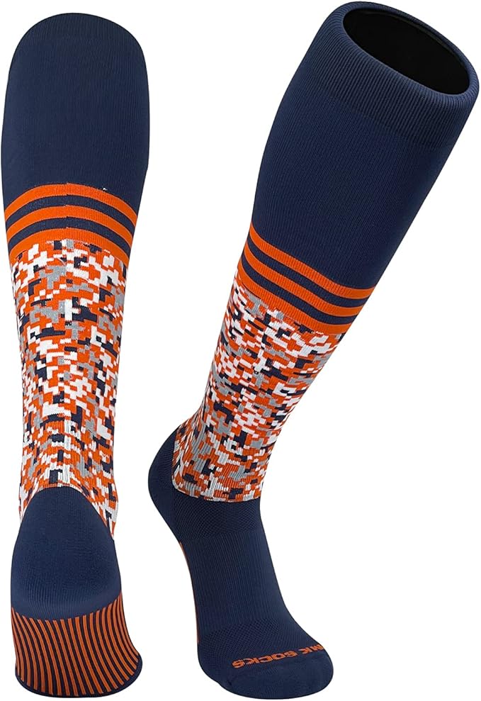 Digital Camo Stripe Navy Orange Knee-High Long Sports Socks