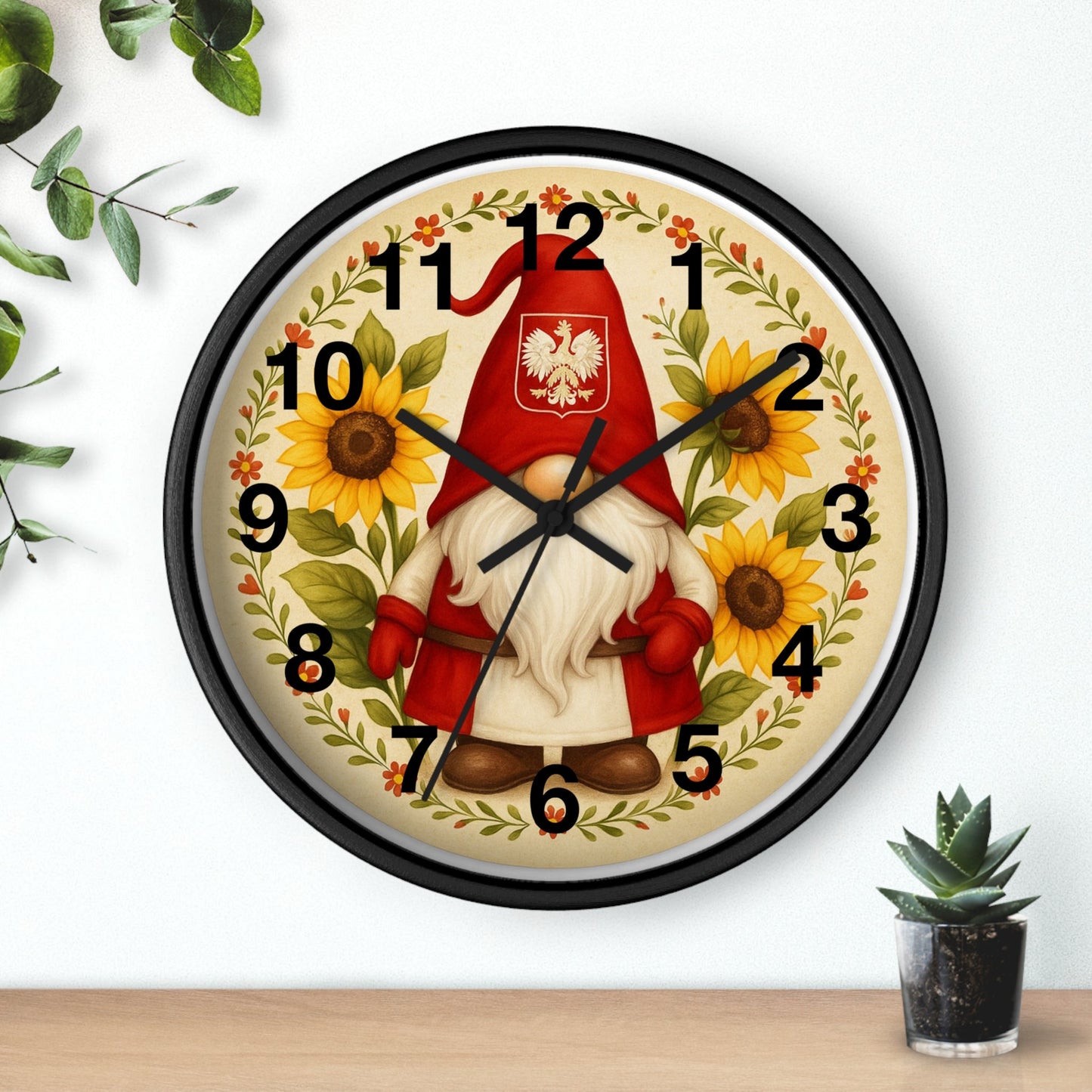 Polish Sunflower Gnome Wall Clock
