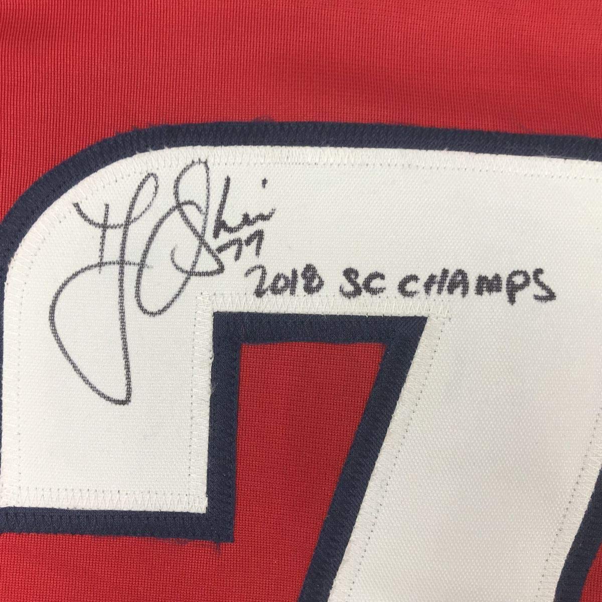 Framed Autographed/Signed TJ T.J. Oshie 2018 SC Champs 35x39 Washington Red Hockey Jersey Beckett BAS COA