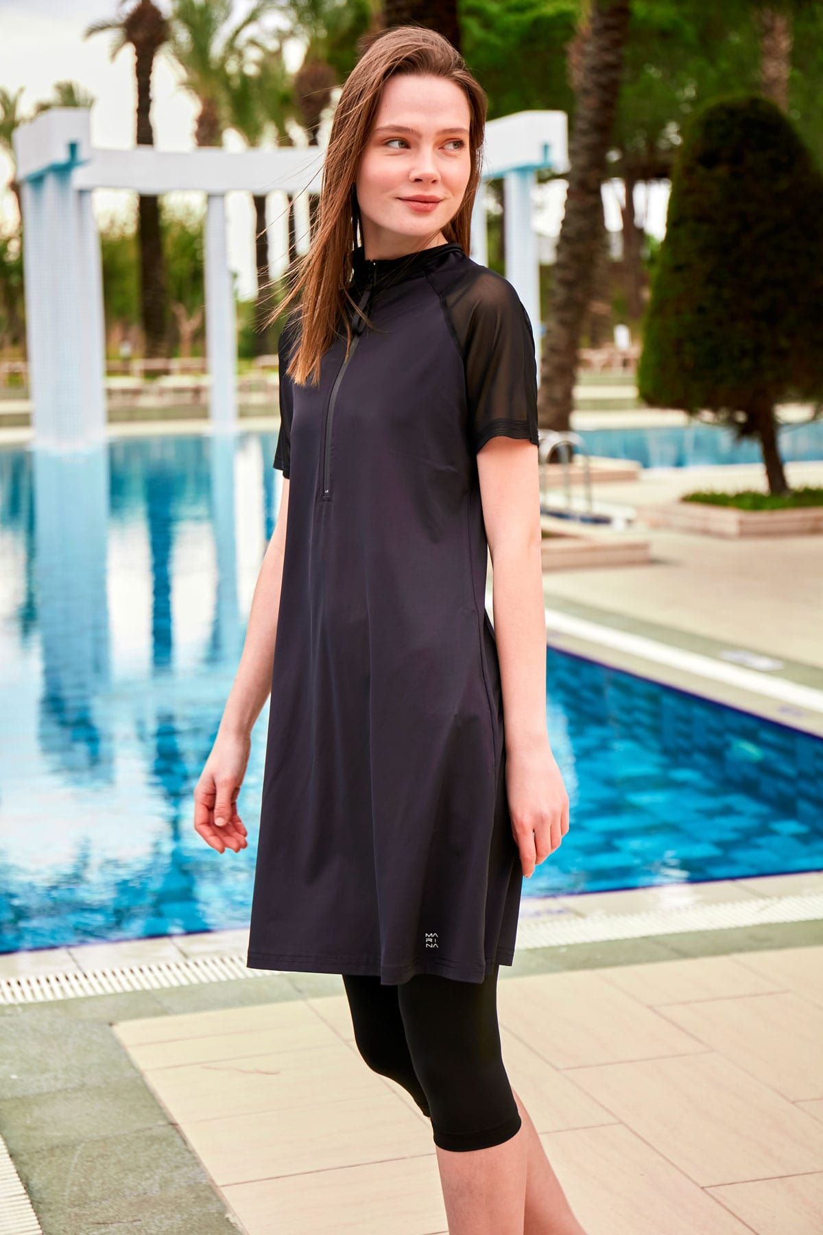 Lycra Black Burkini Modest Swimwear M2448