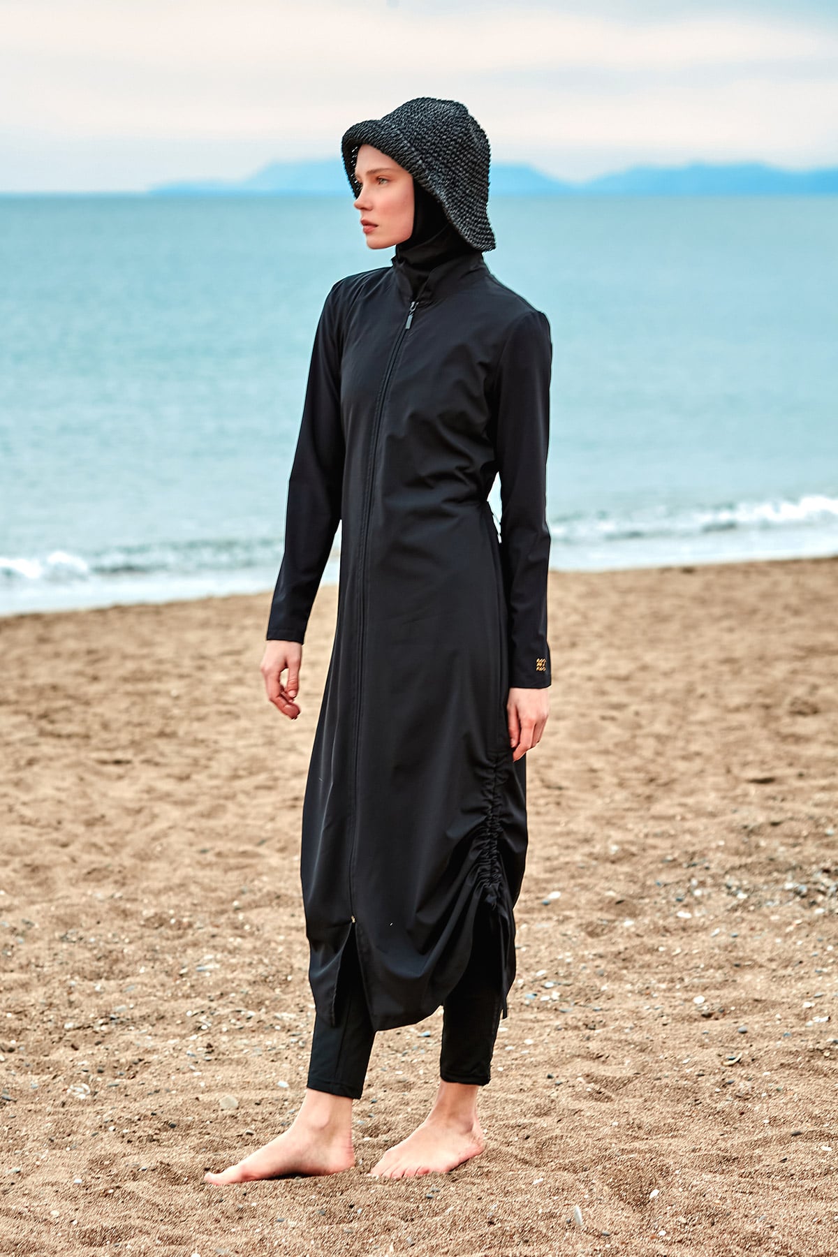 Woven Black Burkini Modest Swimwear M2415