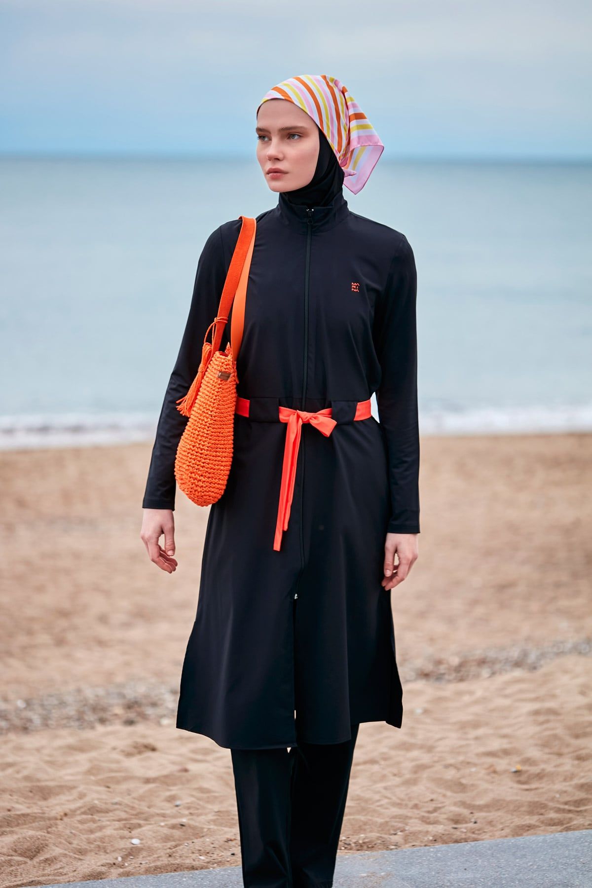 Woven Black Burkini Modest Swimwear M2419