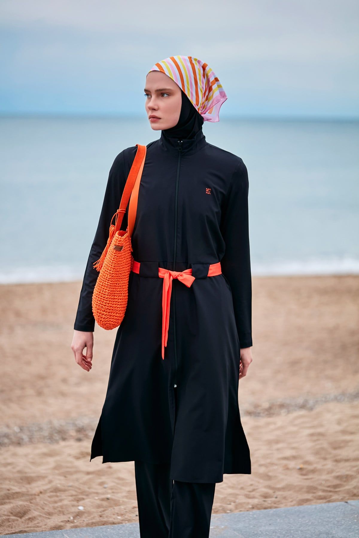 Woven Black Burkini Modest Swimwear M2419