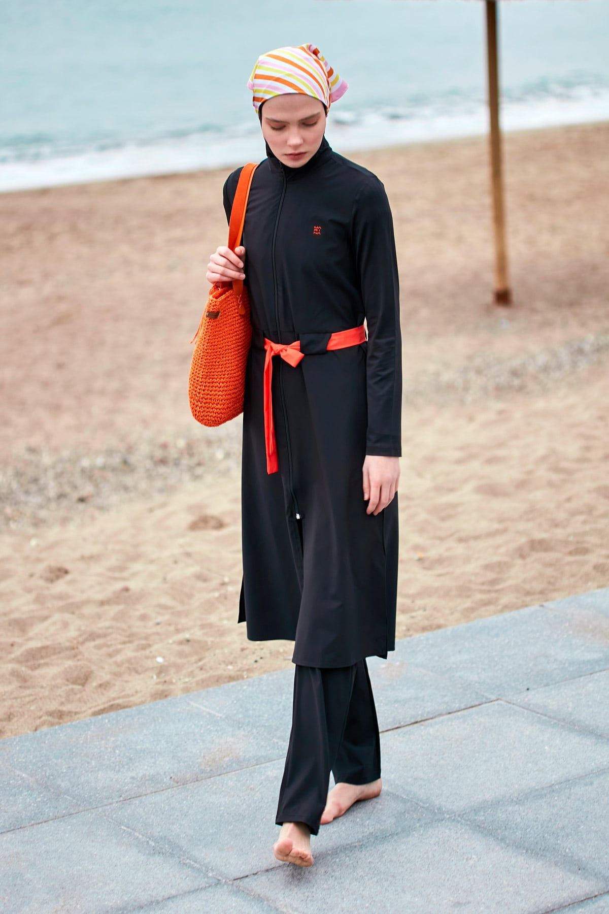 Woven Black Burkini Modest Swimwear M2419