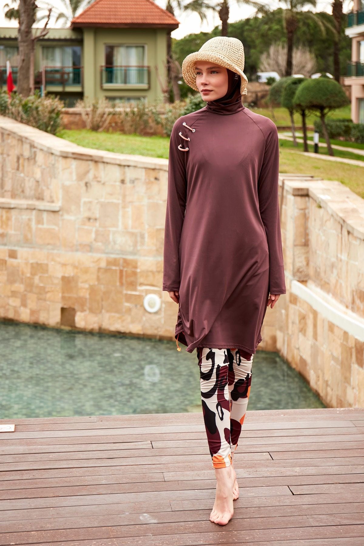 Lycra Brown Burkini Modest Swimwear M2468