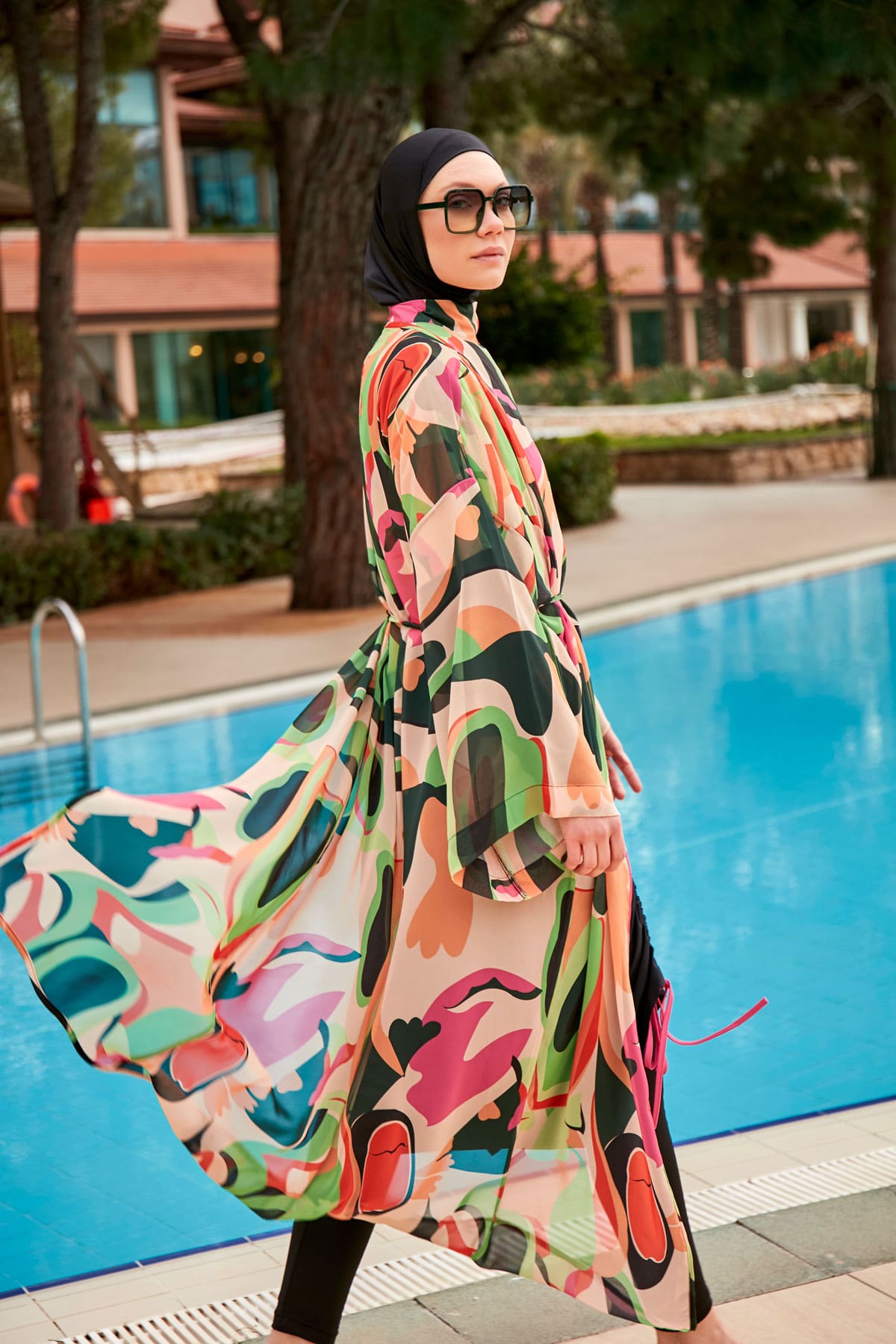 Woven Black Burkini Modest Swimwear M2423