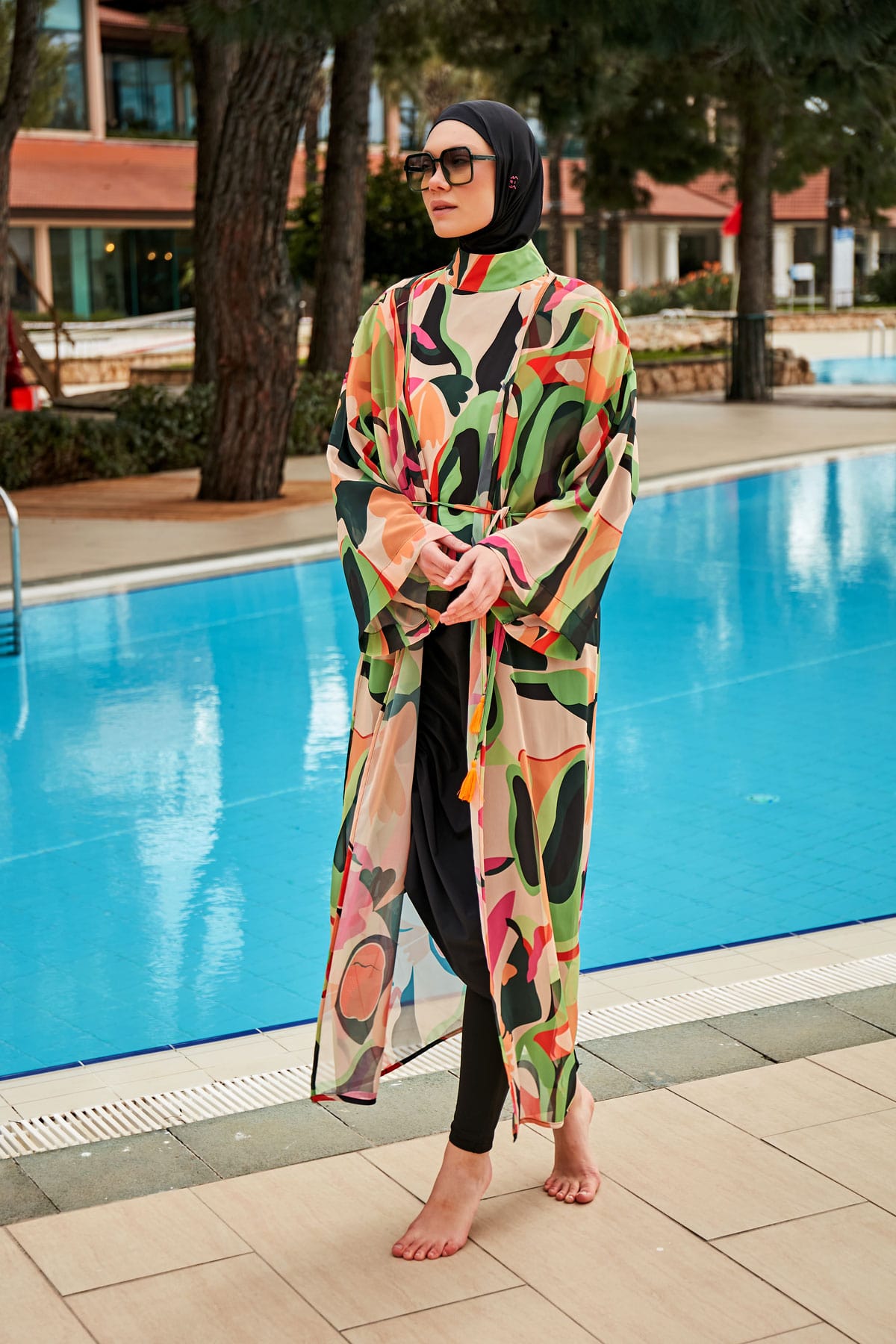 Woven Black Burkini Modest Swimwear M2423