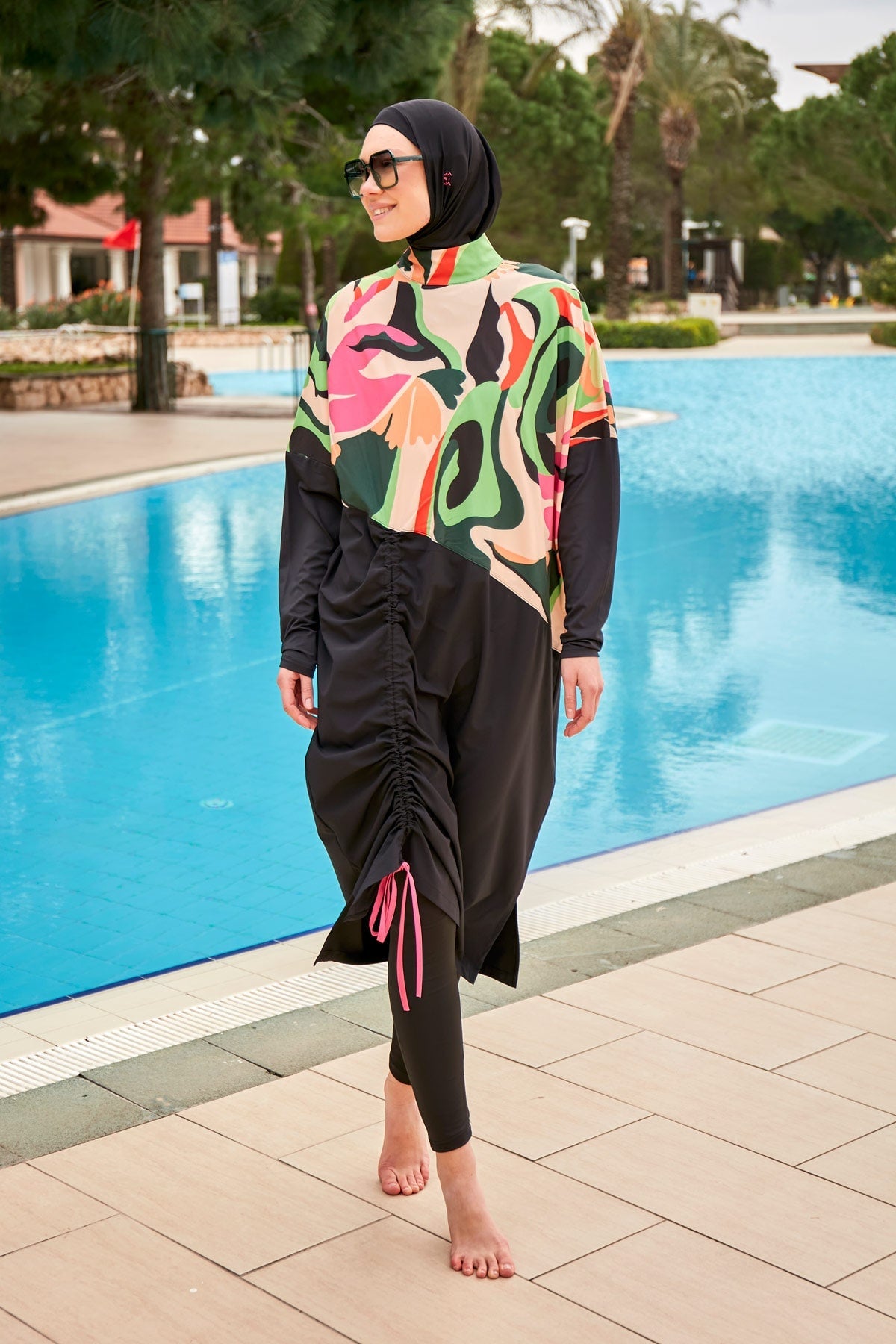 Woven Black Burkini Modest Swimwear M2423