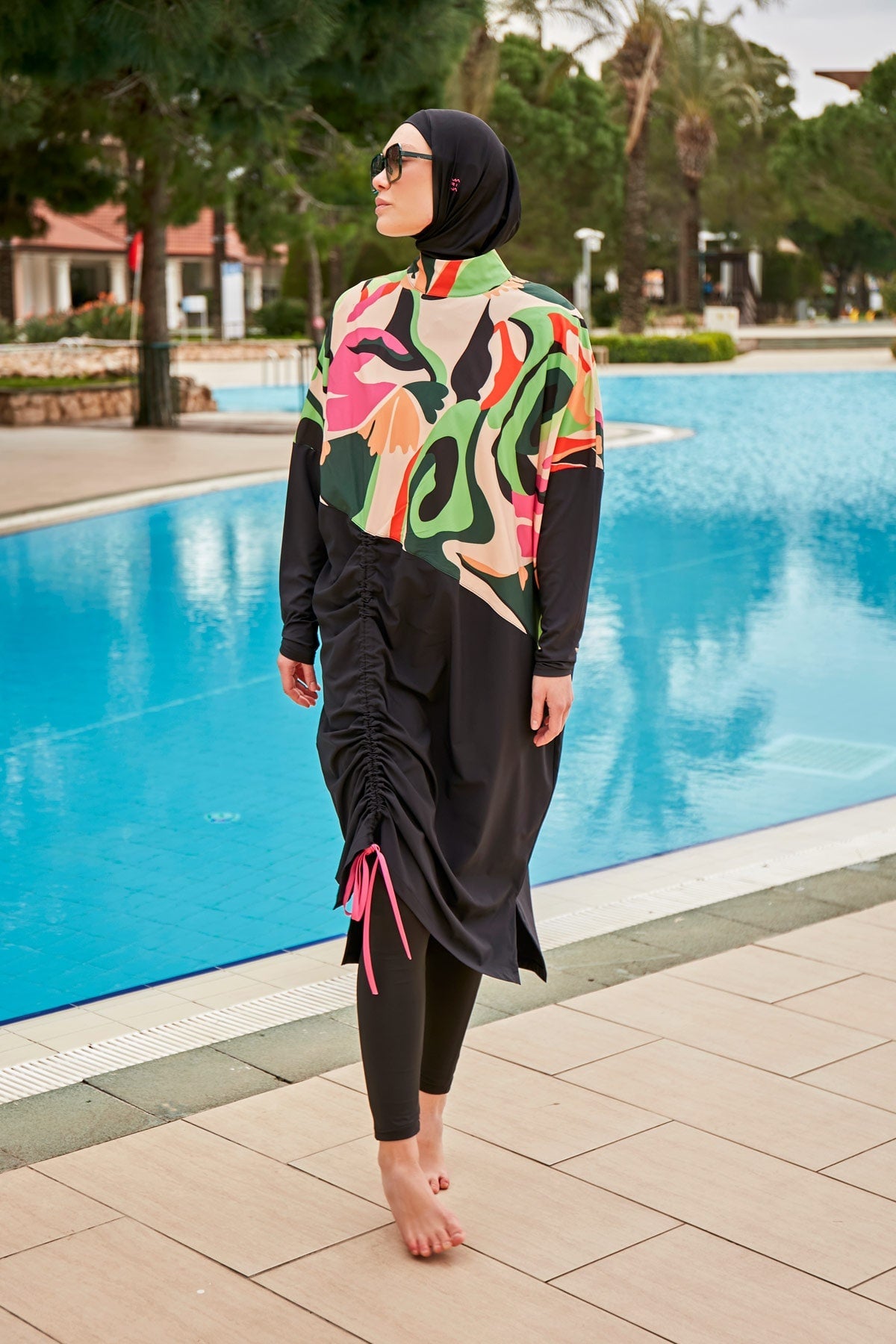 Woven Black Burkini Modest Swimwear M2423