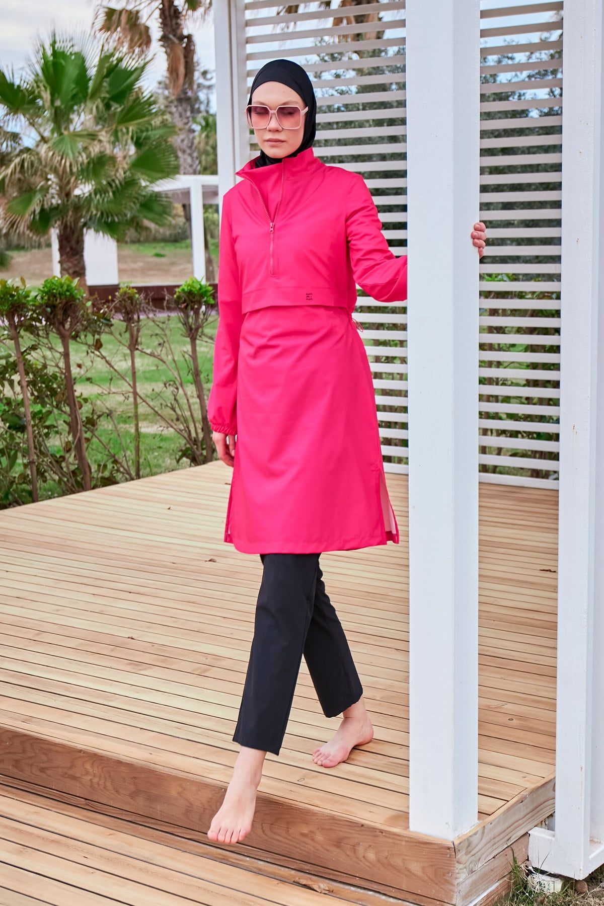 Woven Pink Burkini Modest Swimwear M2408