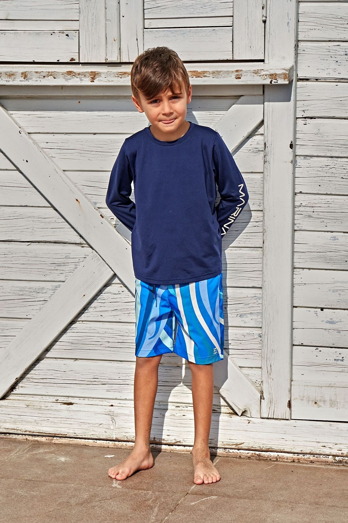 Lycra Navy Boys Swim Shirts T2451