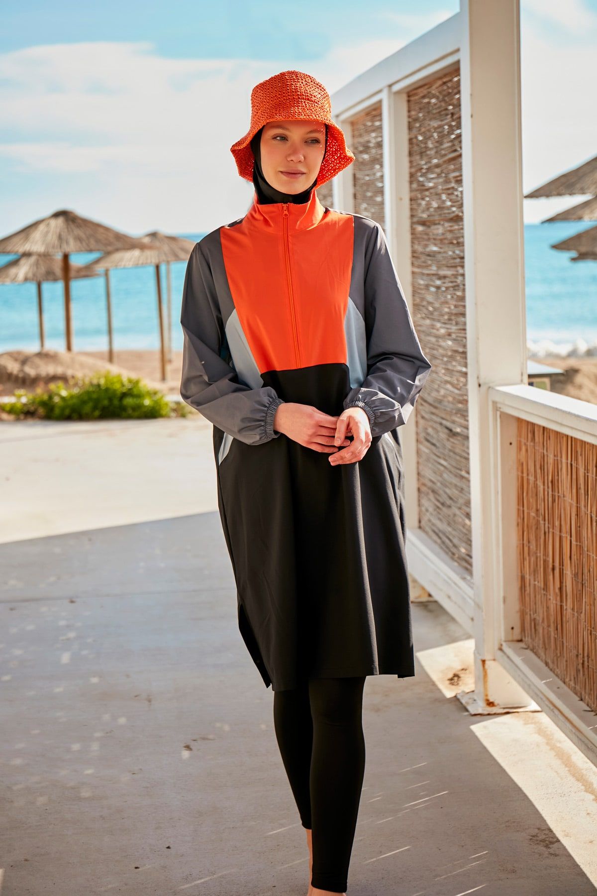 Woven Black Burkini Modest Swimwear M2430