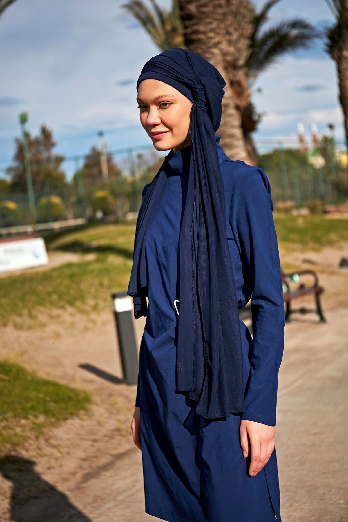 Navy Blue Mesh Practical Shawl Cap B2402