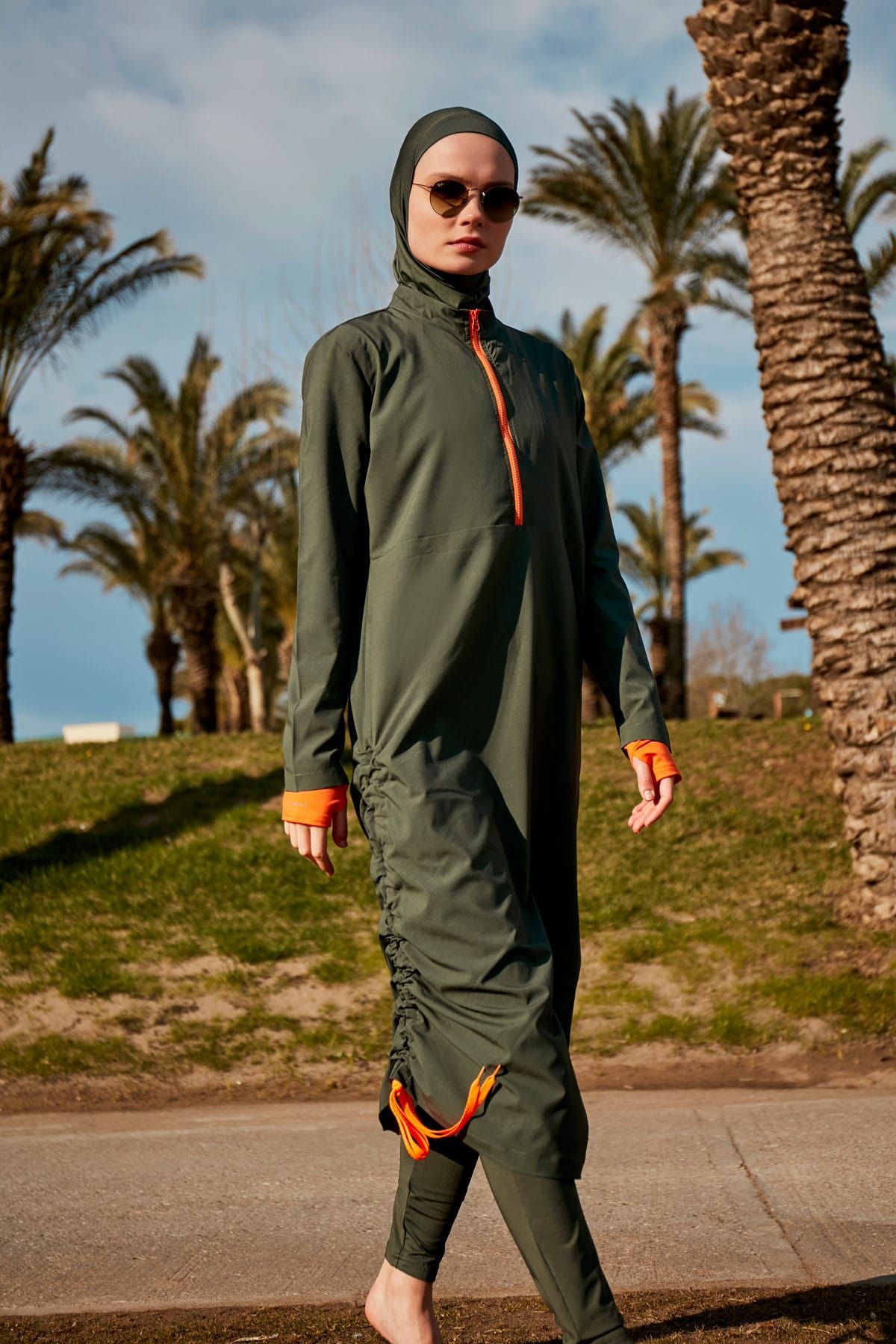 Woven Khaki Burkini Modest Swimwear M2413