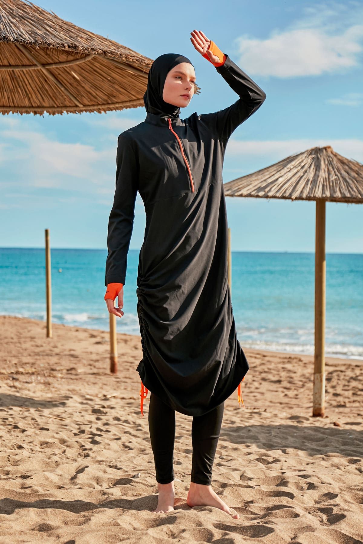 Woven Black Burkini Modest Swimwear M2414