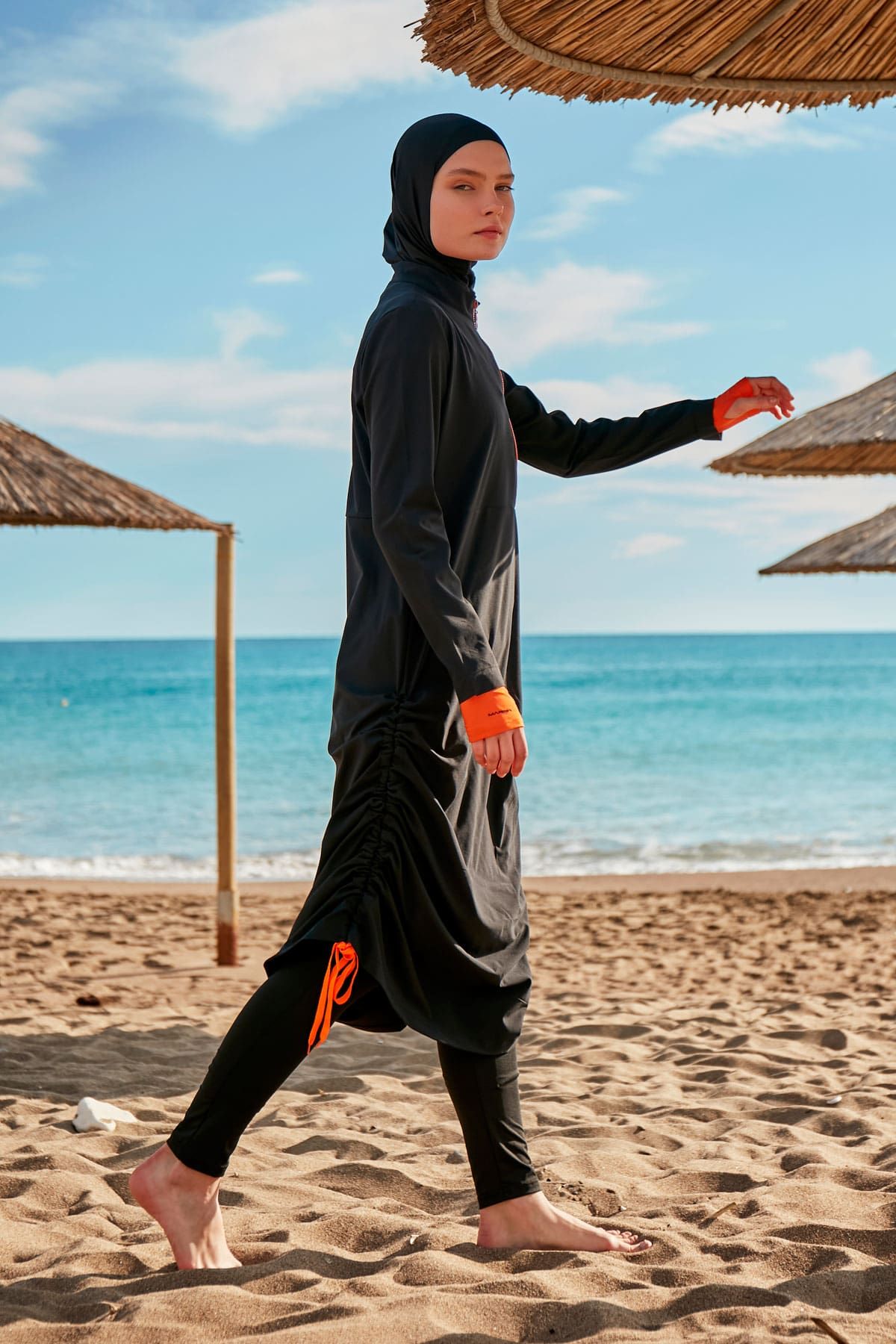 Woven Black Burkini Modest Swimwear M2414