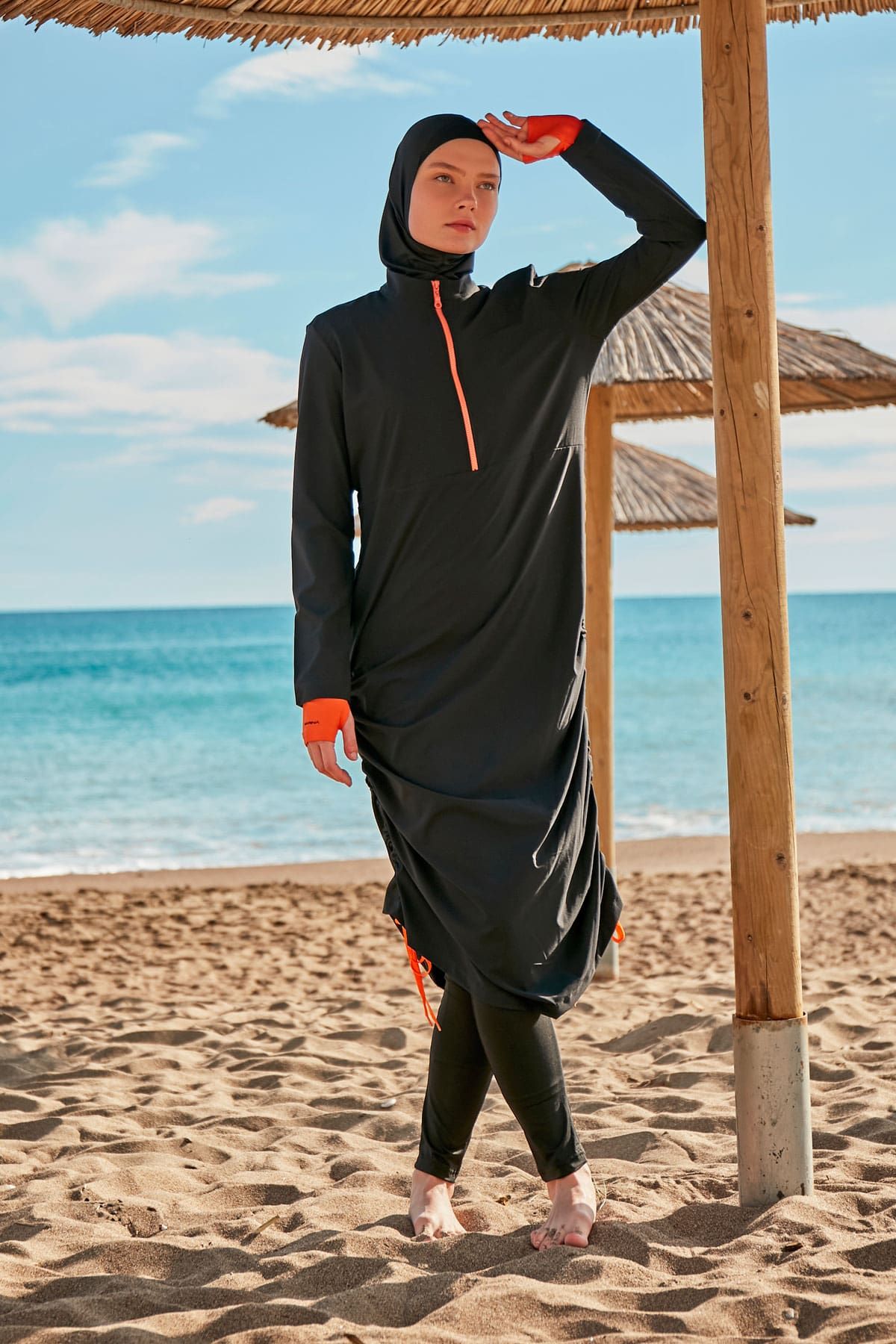 Woven Black Burkini Modest Swimwear M2414