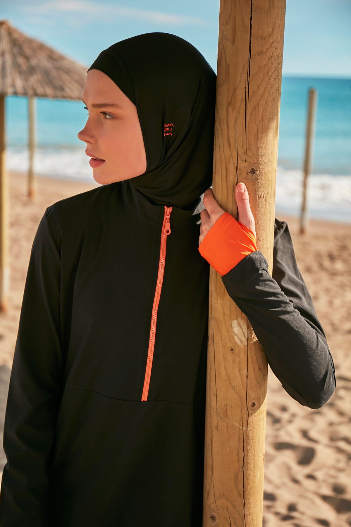 Woven Black Burkini Modest Swimwear M2414