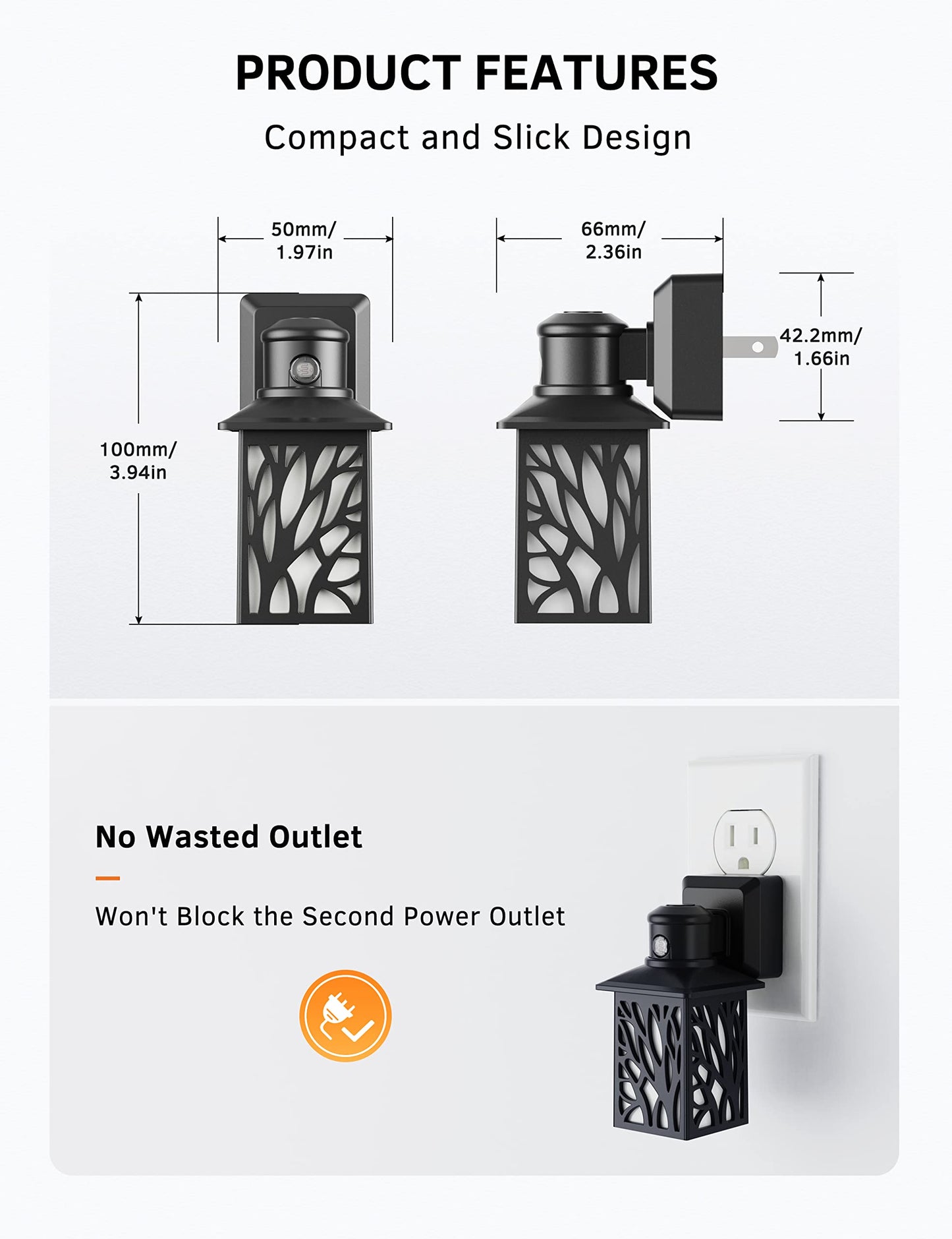 Night Light Plug in, 5000K Daylight, Dimmable (30/60lm), Vintage Black 6 Pack