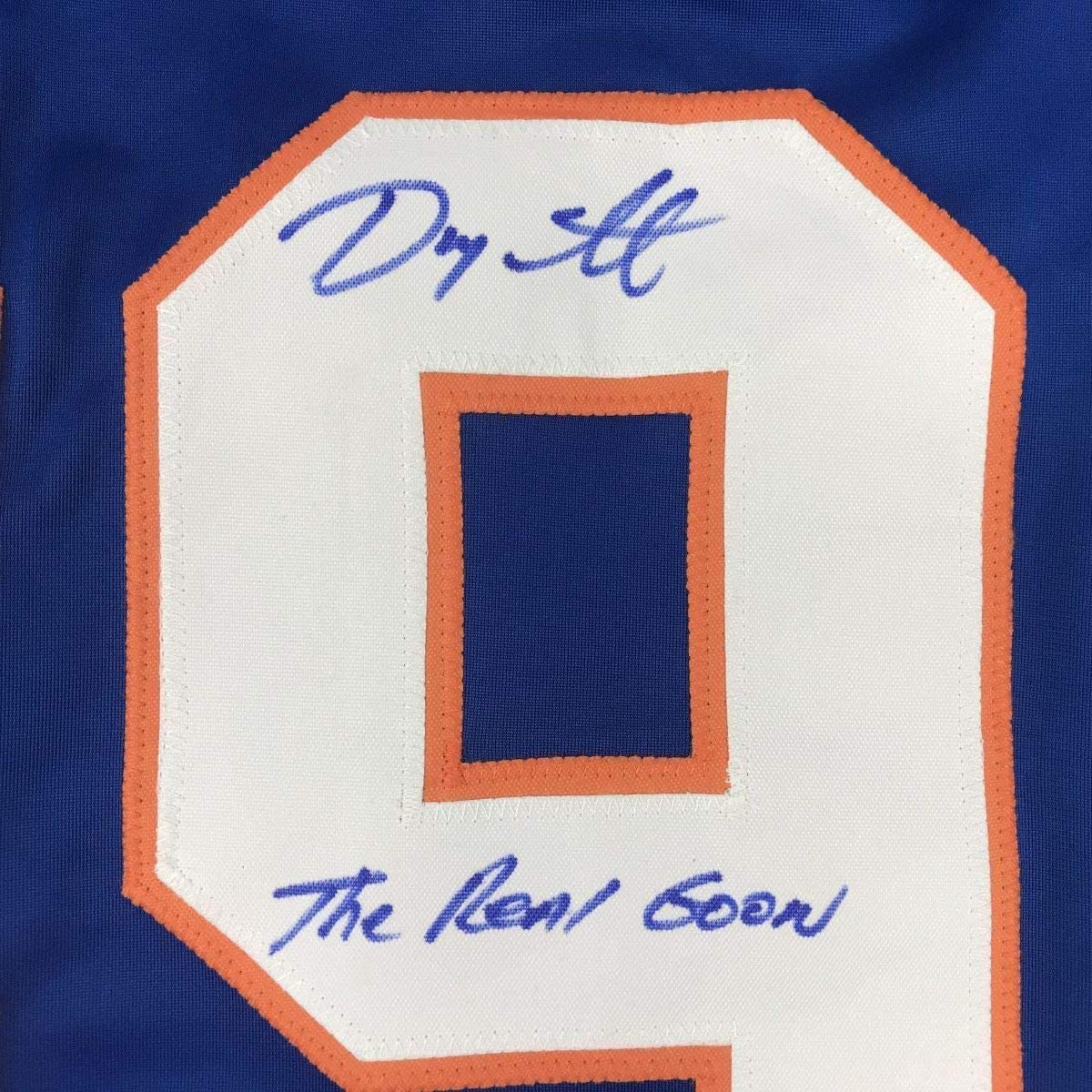 Framed Autographed/Signed Doug Glatt 35x39 The Real Goon Doug Smith Halifax Highlanders Blue Hockey Jersey JSA COA