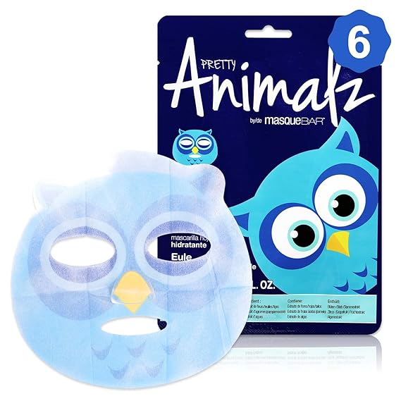 masque BAR Pretty Animalz Owl Facial Sheet Mask (6 Pack) ‰ÛÓ Korean Beauty Skin Care Treatment ‰ÛÓ Improves Elasticity, Softens, Soothes Dry Skin, Softens, Evens Tone ‰ÛÓ Fun Face Mask Sheets Animals
