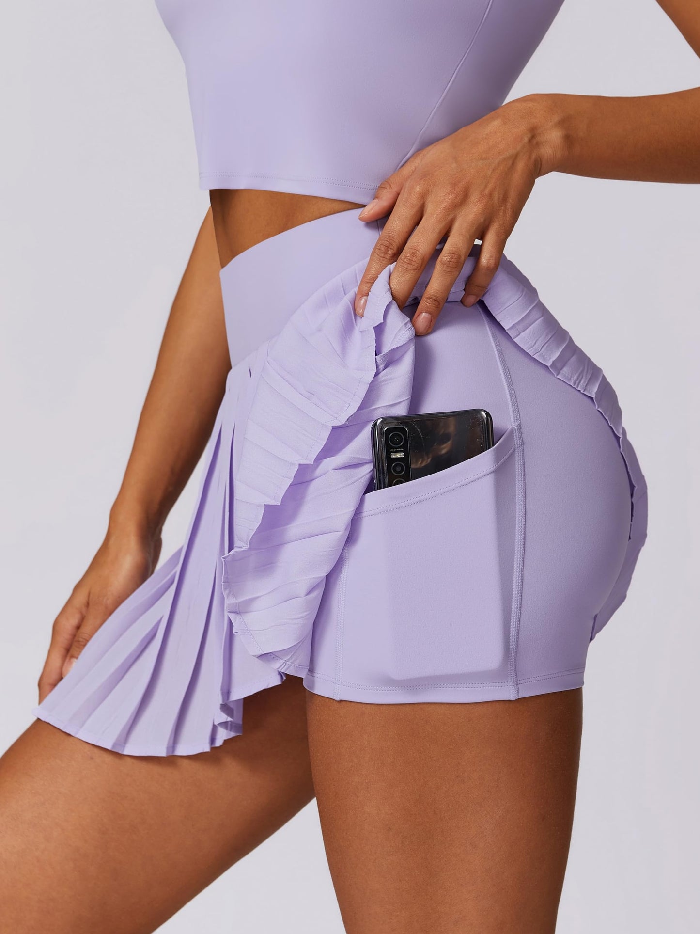 ABOCIW Womens Tennis Skirts Sports Bra Sets High Waist Pleated Golf Skorts Skirt V Neck Collar Workout Crop Tank Tops 2 Piece Outfits #1 Purple Medium