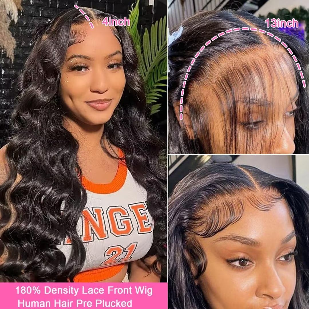 Body Wave Lace Front Wigs Human Hair Pre Plucked 180 Density 26 Inch 13x4 HD