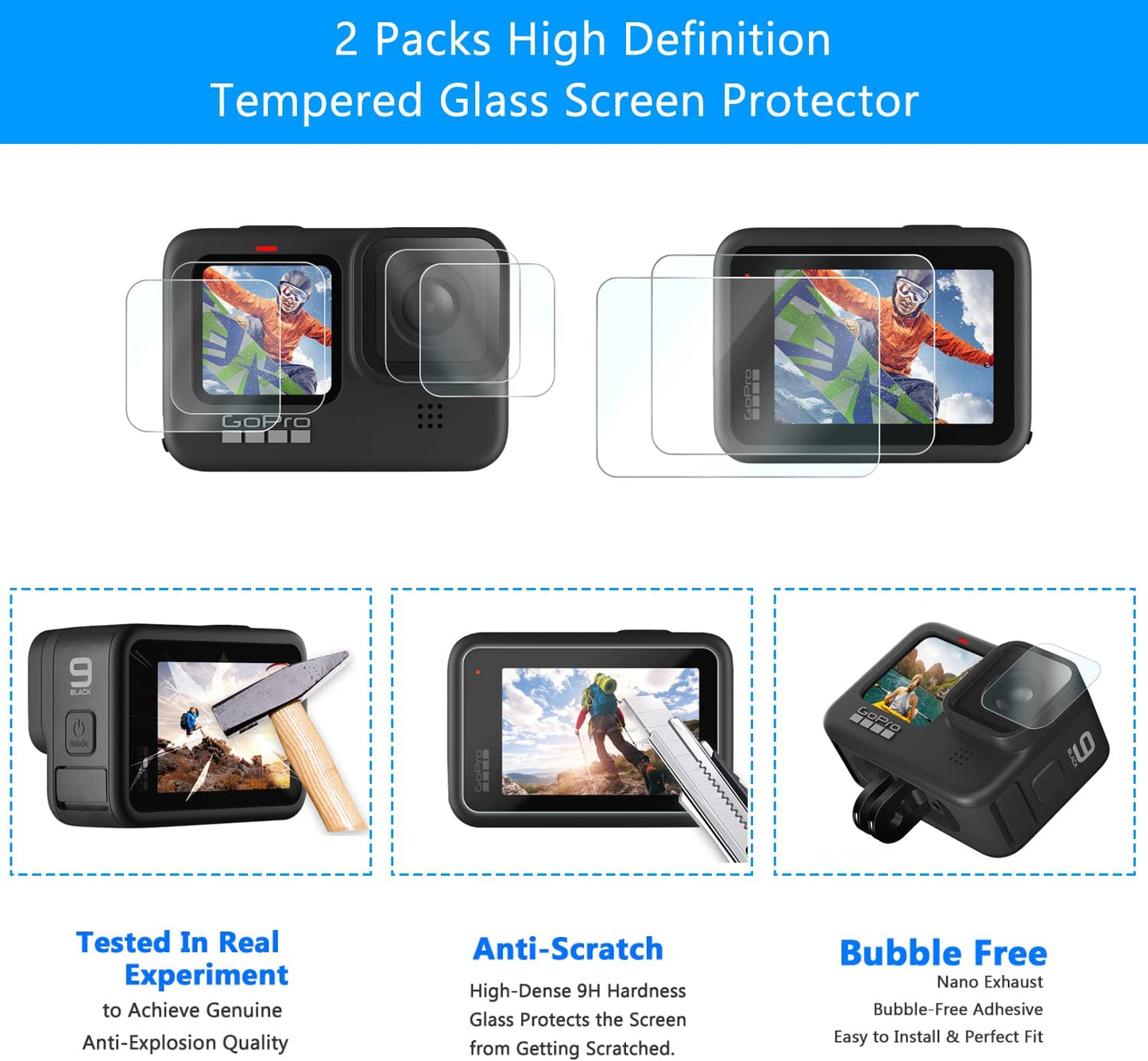 FINEST+ Accessories Kit for GoPro Hero 11/Hero 10/ Hero 9 Black Waterproof Housing+Tempered Glass Screen Protector+Carrying Case+Sleeve Case+Carabiner+Anti-Fog Inserts for Go Pro Hero 11/10/9 Black