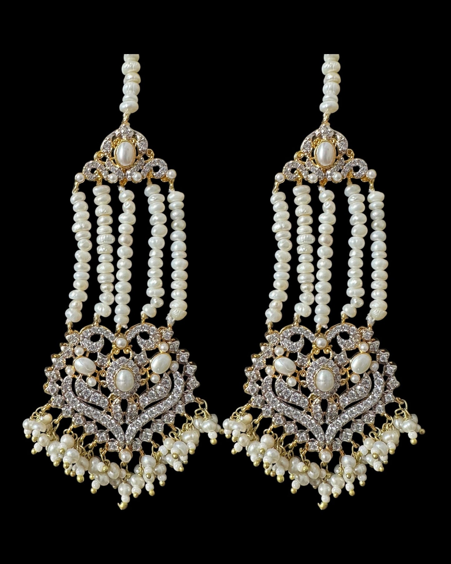 BR464 RAABYA fresh water pearl bridal choker Rani haar set with earrings tika ( READY TO SHIP )