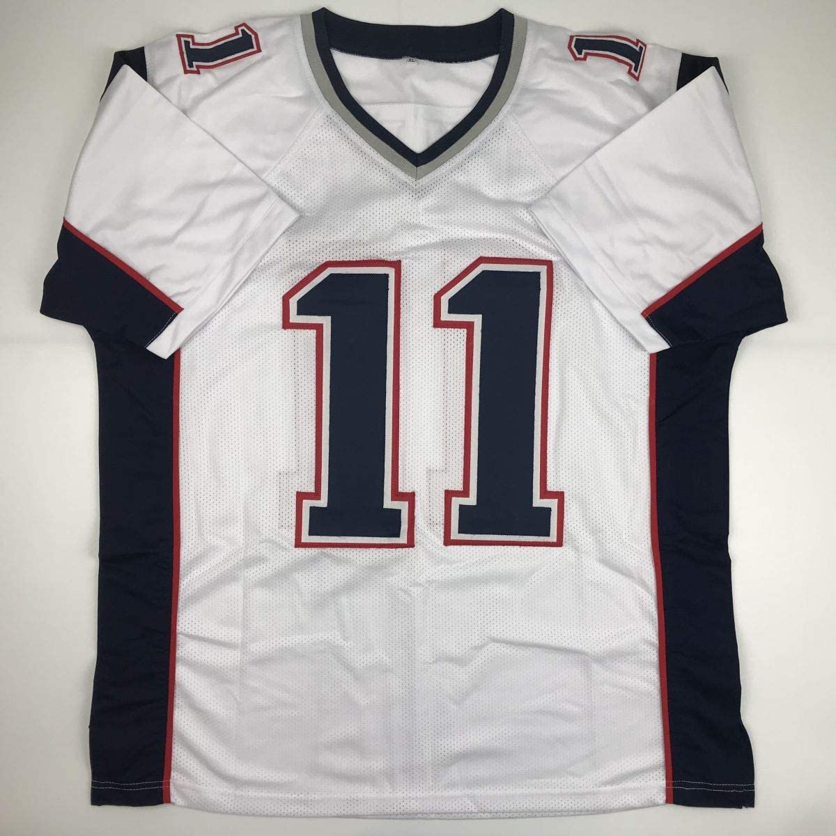 Autographed/Signed Julian Edelman New England White Football Jersey JSA COA