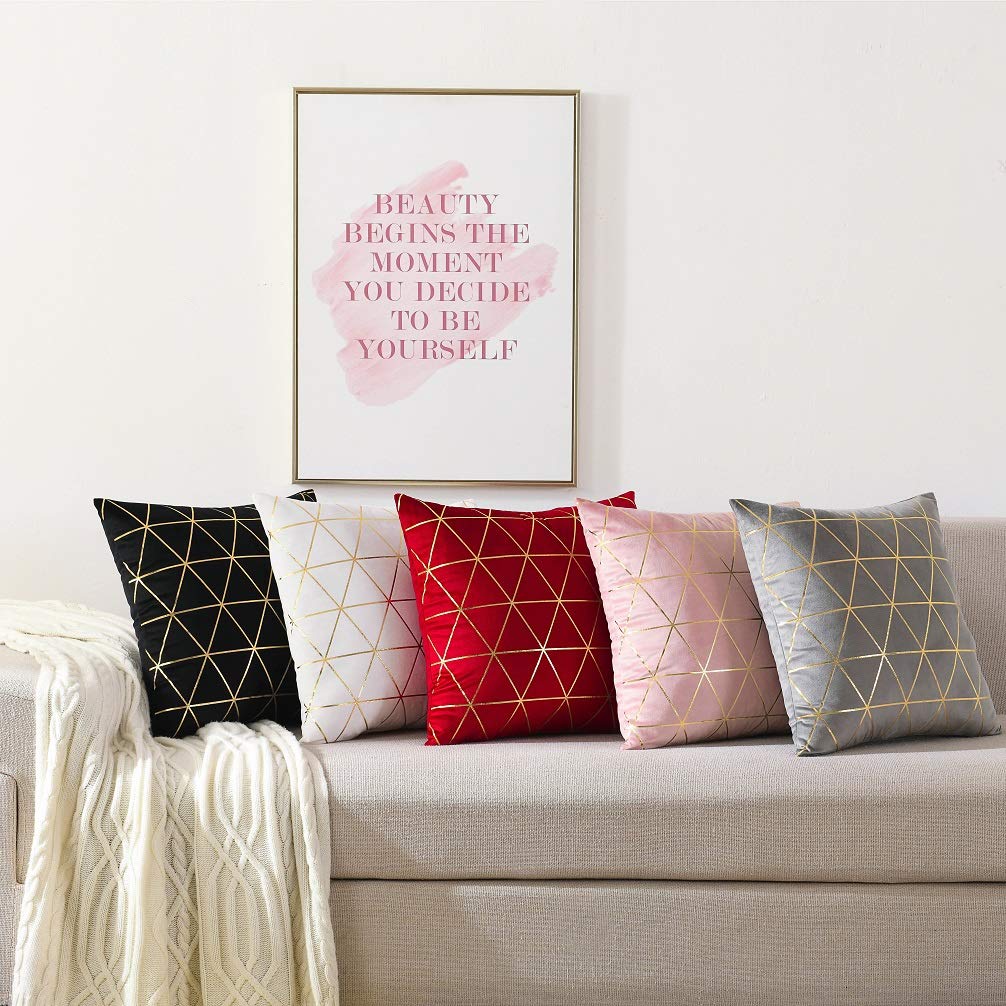 Pack of 2 Throw Pillow Covers Cases - Square Cushion Covers 18"x18" - Pink/gold