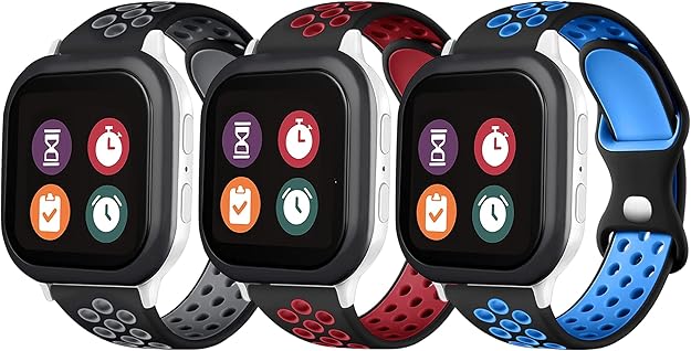 3 Pack Rainbow Bands Compatible for Gizmo Watch 3/2/1, Gabb Watch 3/2/1, Syncup Watch 2/1, 20mm Soft Breathable Waterproof Silicone Sport Band