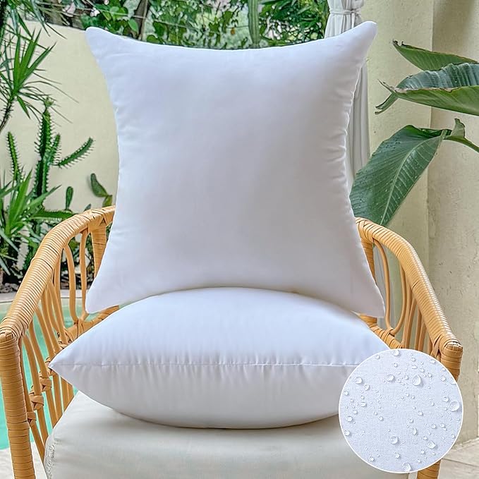 22 x 22 Outdoor Pillow Insert Set of 2 Square Throw Pillow Inserts Waterproof for Couch Porch Outside Patio Furniture Decorative Pillows Large White Sofa Cushion Stuffer