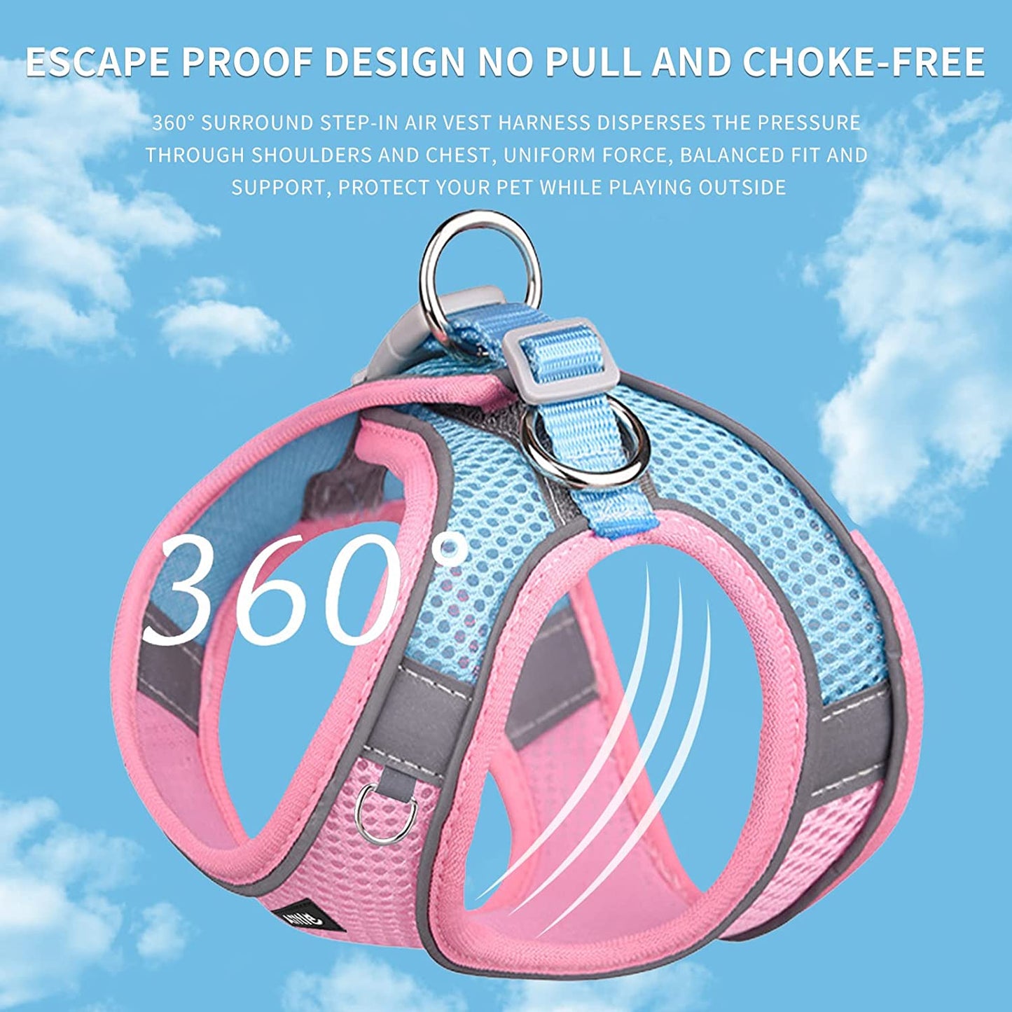 AIITLE Step in Dog Harness and Leash Set - Dog Vest Harness with Super Breathable Mesh, Reflective No-Pull Pet Harness for Outdoor Walking, Training for Small Dogs, Cats Pink XXS