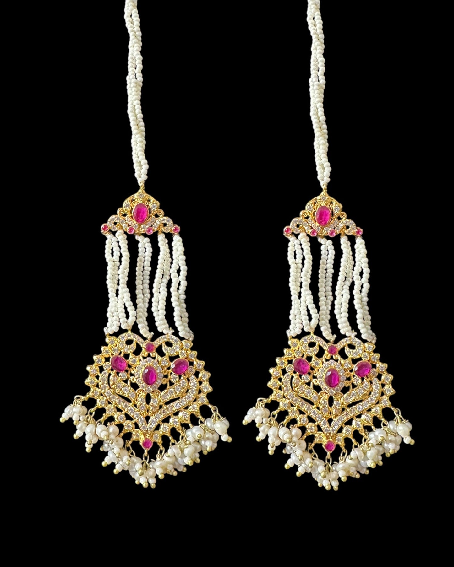 BR465 RAABYA ruby and pearl with zircon bridal choker set with earrings tika ( READY TO SHIP )