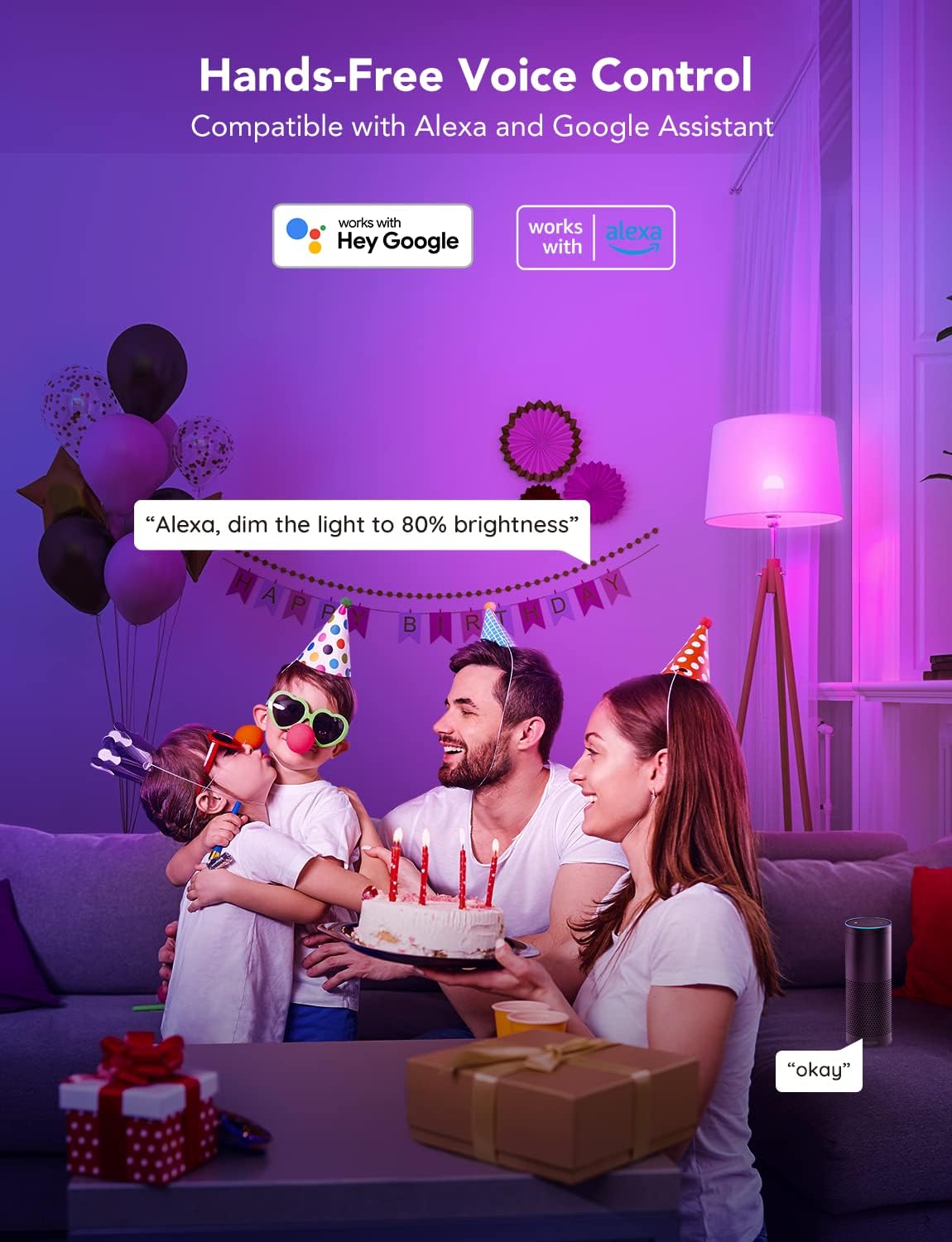 Govee Smart Light Bulbs, WiFi and Bluetooth Light Bulbs, Music Sync and 54 Scene Modes, 9W 60W Equivalent WiFi Light Bulbs, Color Changing RGBWW Light Bulbs, Supports Alexa & Google Assistant, 2 Pack