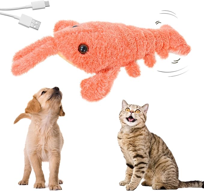 Floppy Lobster Interactive Dog Toy, 2024 New Funny Interactive Dog Plush Dog Toy, Jumping Moving Dog Toys for Medium Dogs, Calming Pet Toys Sturdy Puppy Chew Toys for Teething (Orange)
