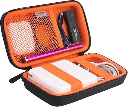 BOVKE Carrying Hard Protective Case Impact Resistant Travel Power Bank Pouch Bag USB Cable Organizer for Earbuds, Cords, Charger Adapter, Electronic Accessories Wallet, Black