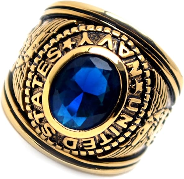 Accents Kingdom Gold Plated Men's US Navy Military Ring Blue Montana CZ
