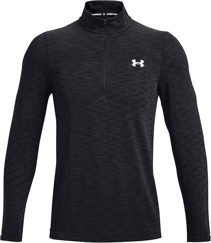 Under Armour Men's UA Seamless 1/2 Zip Long Sleeve Top Shirt (Large, Black/White-001)