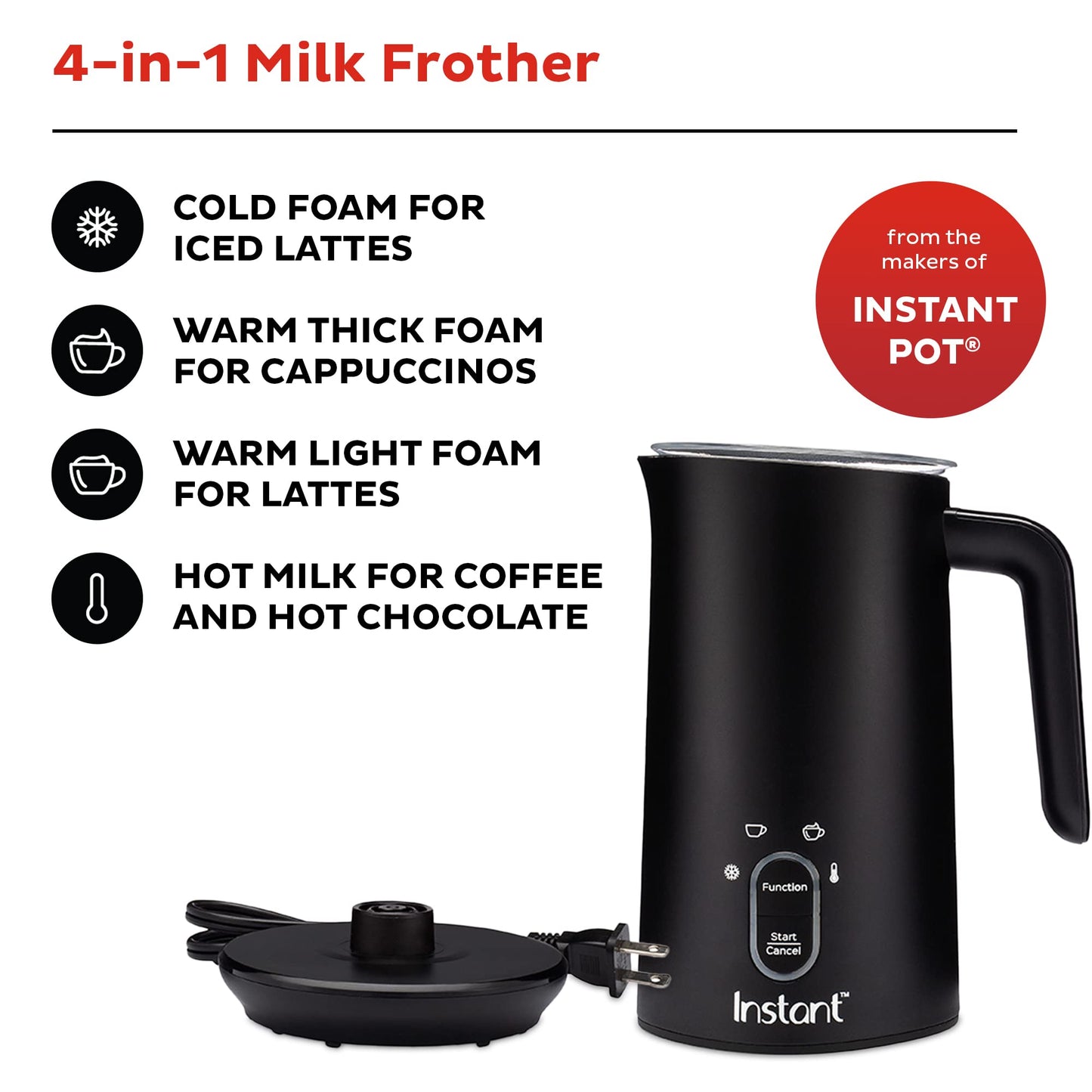 Instant Pot's Instant Milk Frother 10oz/295ml Hot/Cold Foam Maker (140-6001-01)
