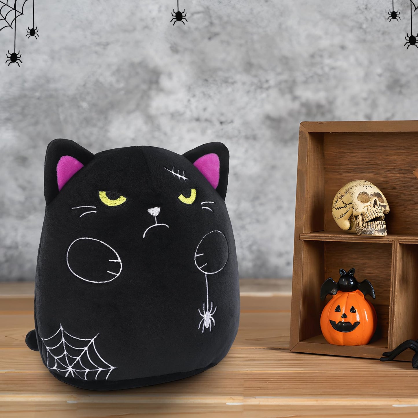 cheerdecor Black Cat Plush - 9" Halloween Cat Stuffed Animals Plush Pillow -Ebon