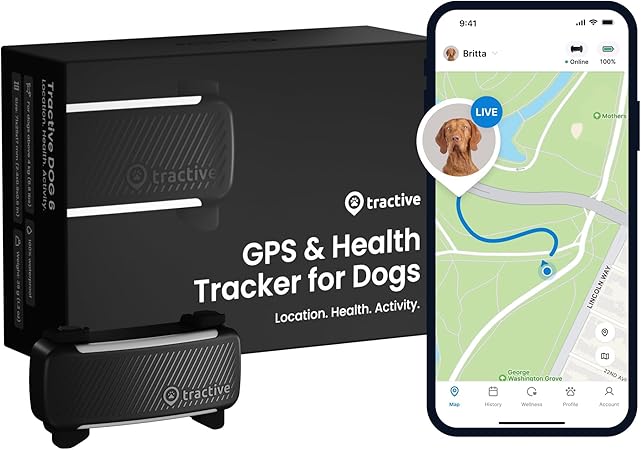 Tractive GPS Dog Tracker (2025 Release) | Real-time Pet Location Tracker | Health & Wellness Alerts | Virtual Fence for Dogs | Bark Monitoring | Dog Collar Attachment (Black)