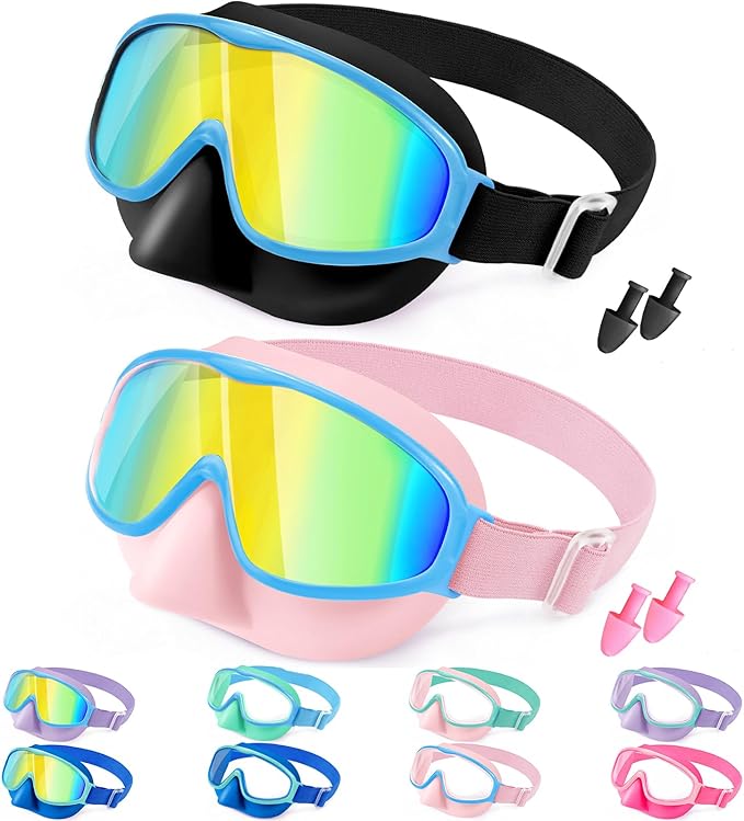 Vvinca Swim Goggles with Nose Cover, Fabric Strap Toddler Kids Swimming Goggles Diving Mask Anti-Fog/UV No Leak for Age 3-15