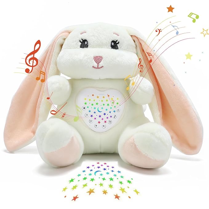 Baby Sleep Soother Bedtime Bunny Toy with Cry Sensor, Mom_ÑÉs Heartbeat Lullabies White Noise, Starlight Projector, Toddler Crib Sleeping Aid for Infant, Boy Girl Baby Gifts