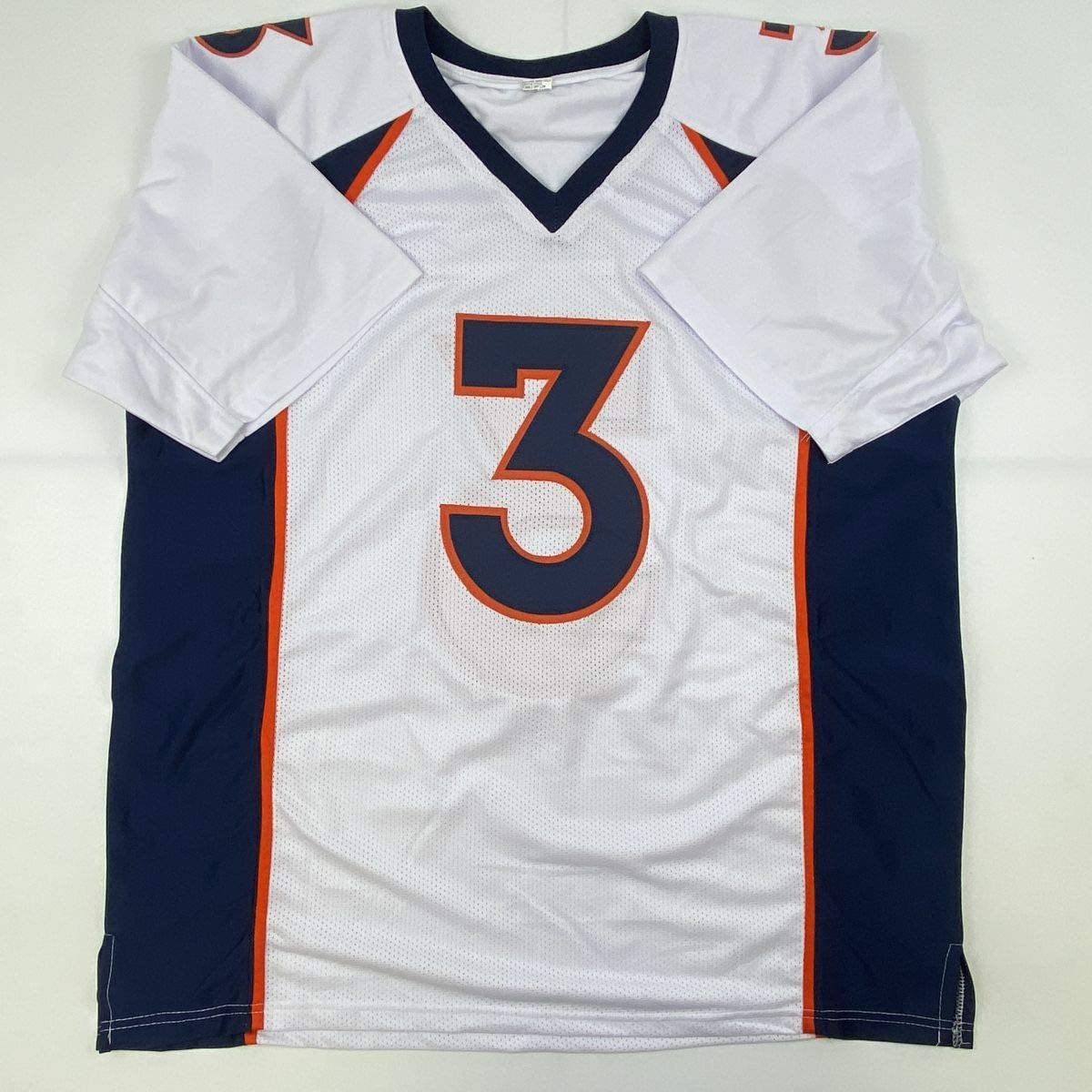 Autographed/Signed Drew Lock Denver White Football Jersey Beckett BAS COA