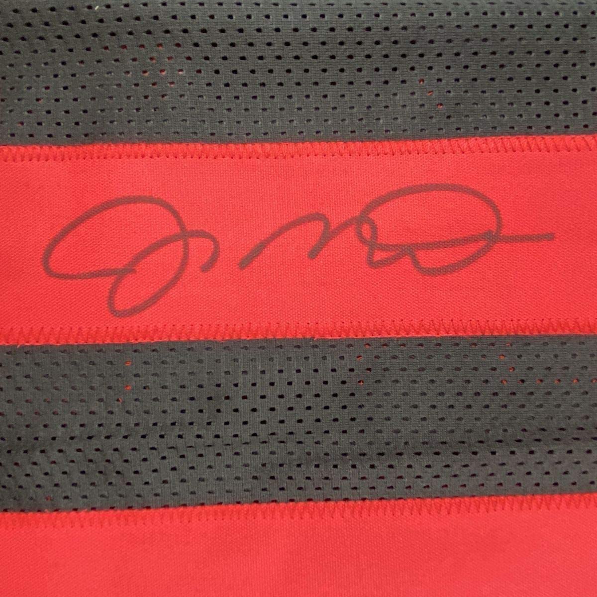 Framed Autographed/Signed Joe Montana 35x39 San Francisco Black Football Jersey JSA COA