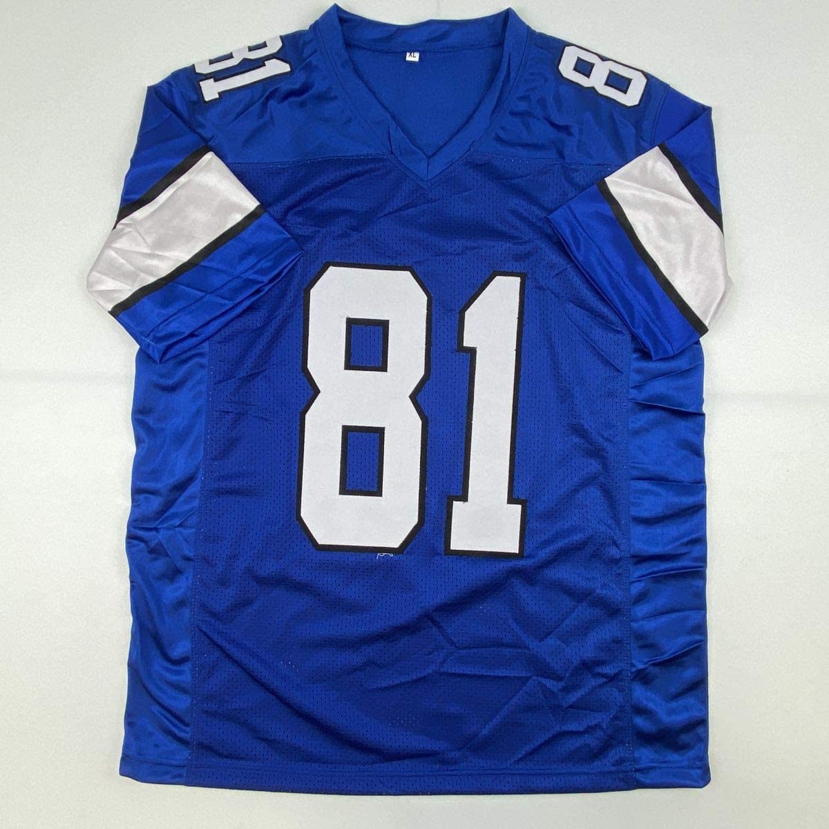 Autographed/Signed Calvin Johnson Detroit Royal Blue Football Jersey JSA COA