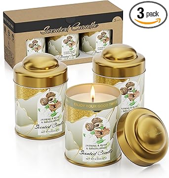 Aromatherapy Scented Candle Gift Set (3 x 4.5 oz) - Jasmine, Musk, Sandalwood Soy Wax Blend, Long-Lasting Fragrance for Home Decor, Spa, Yoga, Holiday & Wellness Gifts
