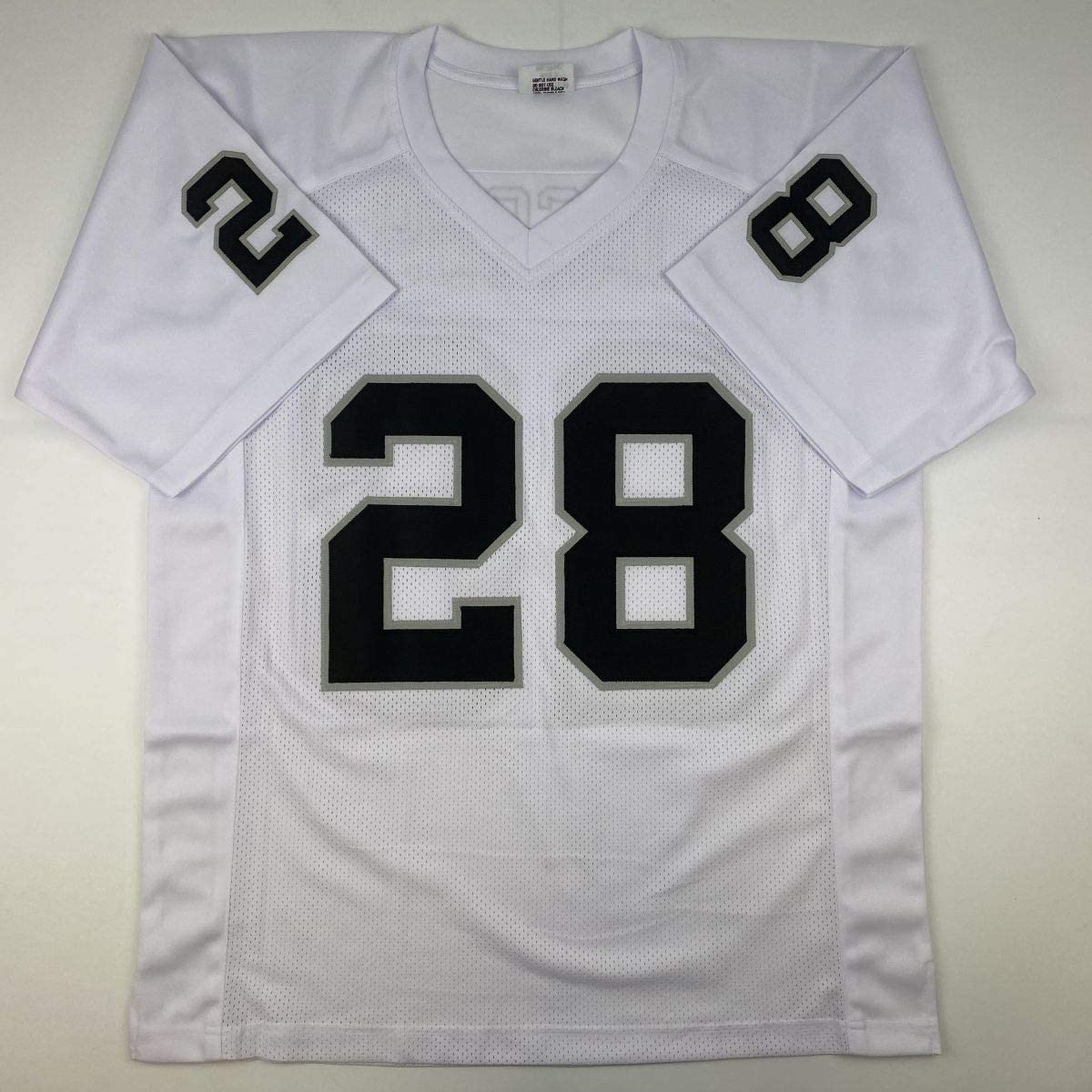 Autographed/Signed Josh Jacobs Las Vegas Oakland White Football Jersey Beckett BAS COA